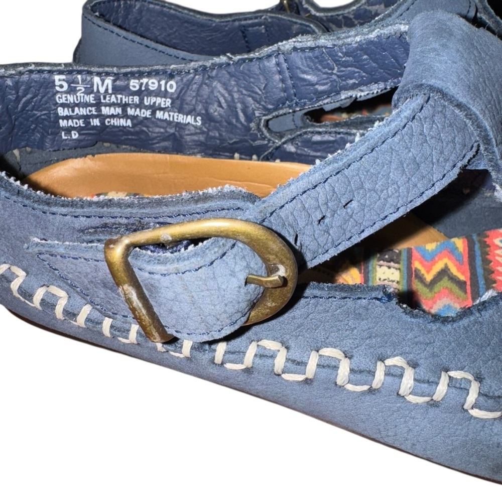 Women’s Hush Puppies Blue Leather moccasins 5.5 Woven Stitch Turquoise Detail - Picture 5 of 8